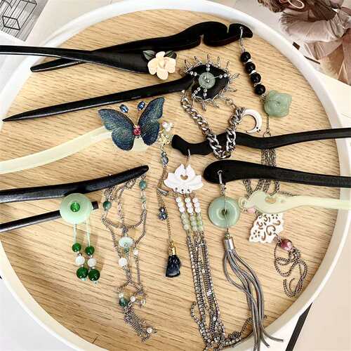 Green Jade Hairpin High-grade Sense Design Niche Antique Hai