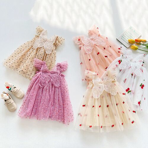 Childrens Cute Puffy Fairy Dress Girls Mesh Suspender Dress