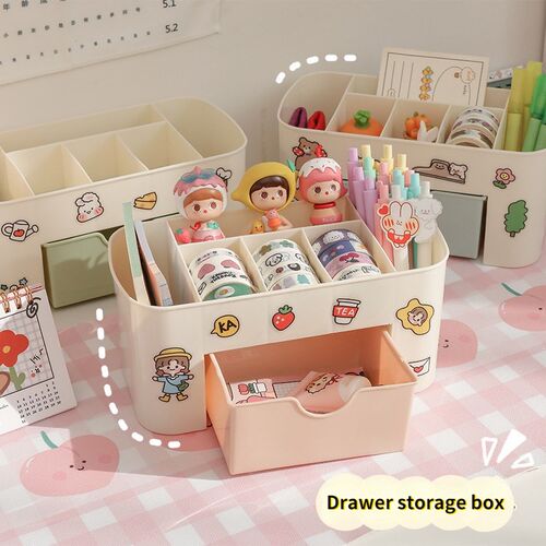 Ins Kawaii Desktop Drawer Type Storage Box Cosmetic Brush Pl