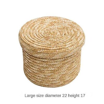 Handmade Straw Woven Storage Basket With Lid Snack