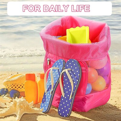 Foldable Beach Mesh Bag Beach Storage Pouch Tote Bag Large C