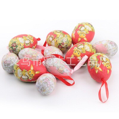 Easter Painted Paper Eggs Foam Striped Dot Flower Eggs Hangi
