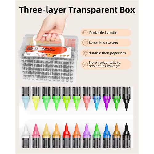 72 Colors Acrylic Paint Markers Set High Flow Liquid
