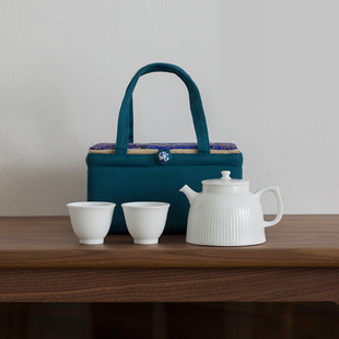 羊脂玉茶壶高档白瓷泡茶器闭水茶壶竖纹家用功夫一壶两杯旅行茶具