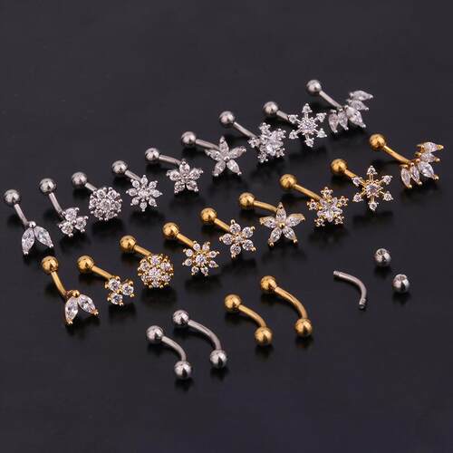 1PC 16G New Flower Stainless Steel IBall Eyebrow Piercing Cu