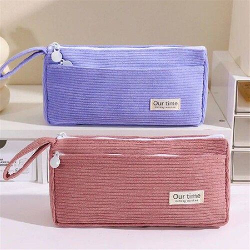 Simple Corduroy Pencil Case Large Capacity Pen Case Cute