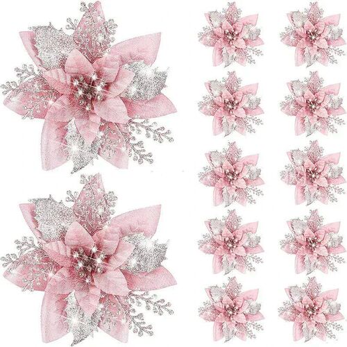 5pcs 14.5cm Glitter Artifical Christmas Flowers Mreey Christ