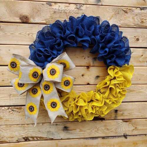 Shuangfu Ukrainian linen wreath Ukrainian flag wreath front