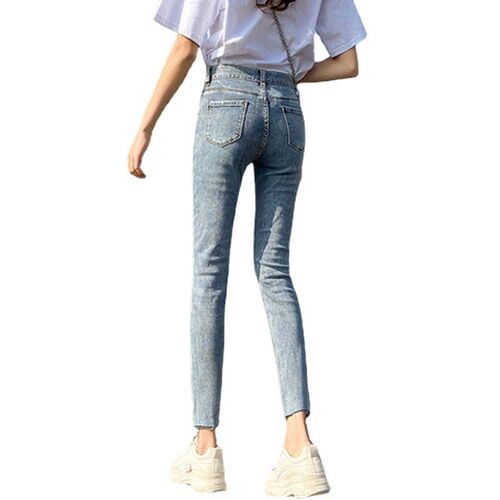 Nine-point hole jeans for women. New summer thin high-waiste