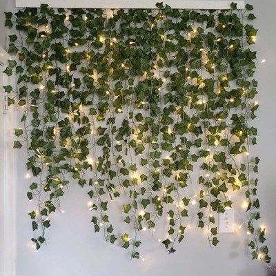 2/5/10M Silk Leaves Fake Creeper Green Leaf Ivy Vine LED Str
