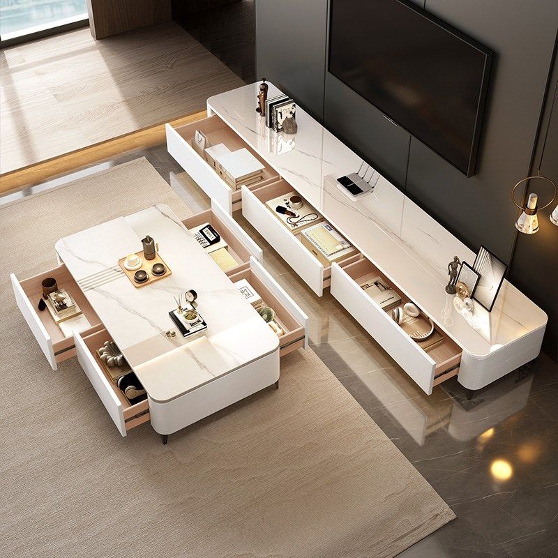 岩板茶几客厅家用奶油风202新款小户型落地高级感茶桌电视柜,住宅家具,茶几,淘宝优惠券,粉丝福利购,淘宝优惠卷