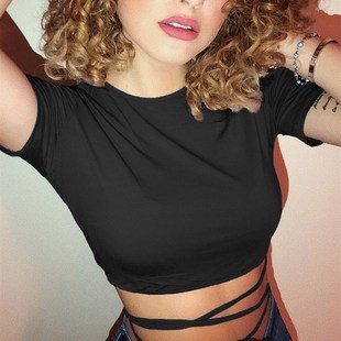 Women Shirts 2022 Summer Women Black Short T-Shirts Sexy Cro