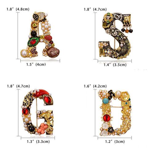 Retro Fashion Rhinestone Pearl Letter Brooch HighEnd Simple