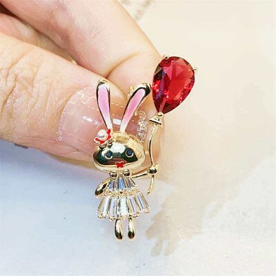Cute Rabbit Balloon High-end Brooch Womens Corsage Niche De