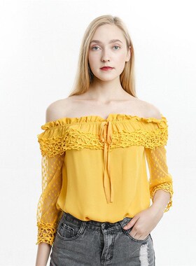 Fashion Elegant Women Shirt Crochet Slim Tops Lace Patchwork
