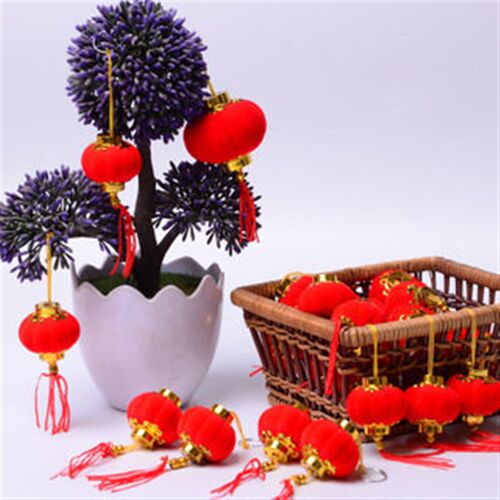 Flocking Small Lantern Hanging Red Small Lantern String Outd