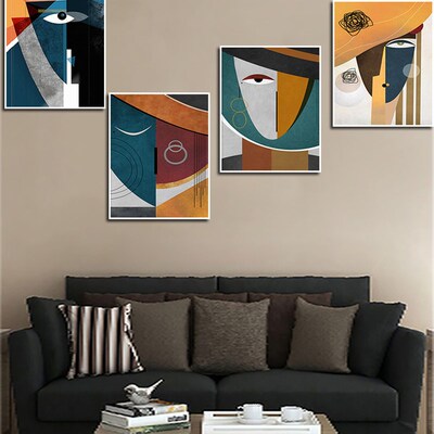 Modern Nordic Abstract Geometric Figure Face Wall Art Pictur