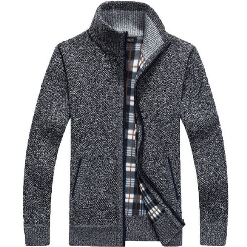 Winter Thick Mens Knitted Sweater Coat Off White Long Sleev