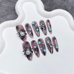 10Pcs Gradient Shiny Handmade Press On Nails Almond False Na