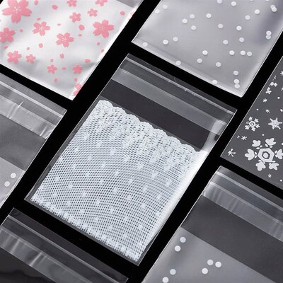 100pcs Plastic Transparent Self-Sealing Bags Candy Cookie Po