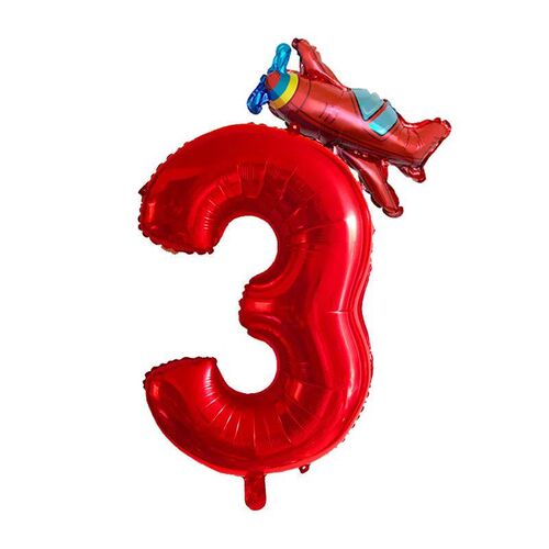 2pcs 32inch Red Number Balloons Mini Plane Fire Truck Foil B