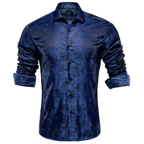 Hi-Tie Mens Shirts Silk Paisley Navy Blue Pink Black White G
