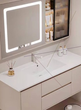 奶油风浴室柜3/73/83/93cm103厘米1公分陶瓷一体盆洗手池