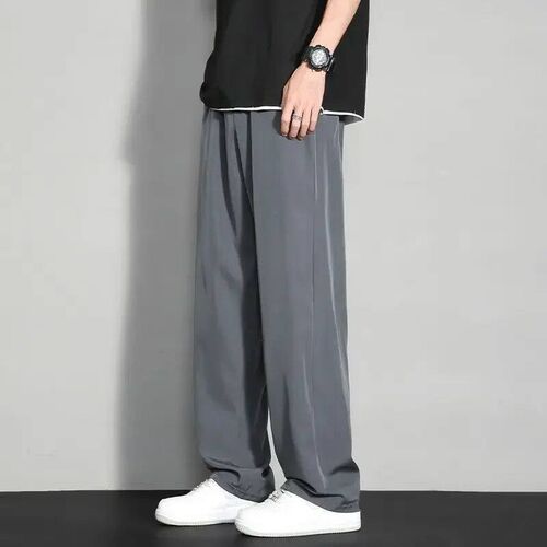 Mens Ice Silk Wide Leg Pants Thin Man Black Comfortable Qui