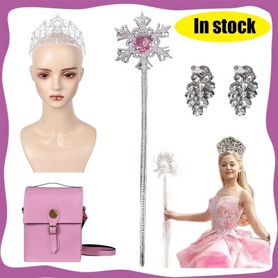 Wicked Glinda Cosplay Wand Diamond Crown Earrings Bags Props
