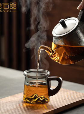 左茗右器烟灰色玻璃茶壶家用茶水分离煮茶器易泡壶红茶泡茶器