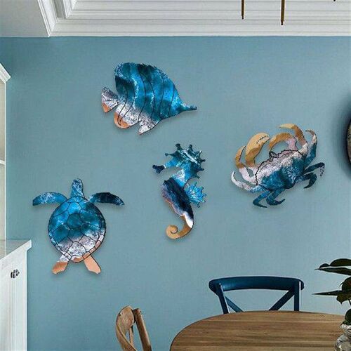 4 Pieces Sea Turtle Seahorse Crabs Fish Coastal Decor Set