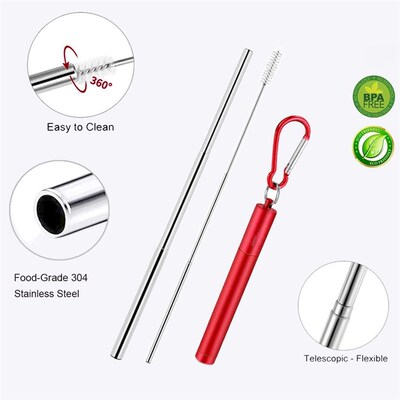 Reusable Metal Straws Collapsible Stainless Steel Drinking