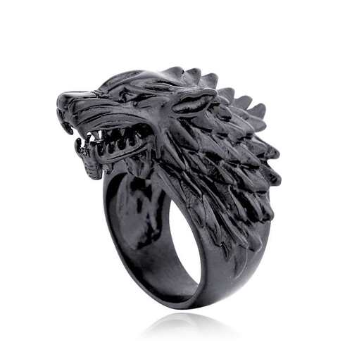 Haiteng mens wolf head titanium steel ring Nordic Viking ti
