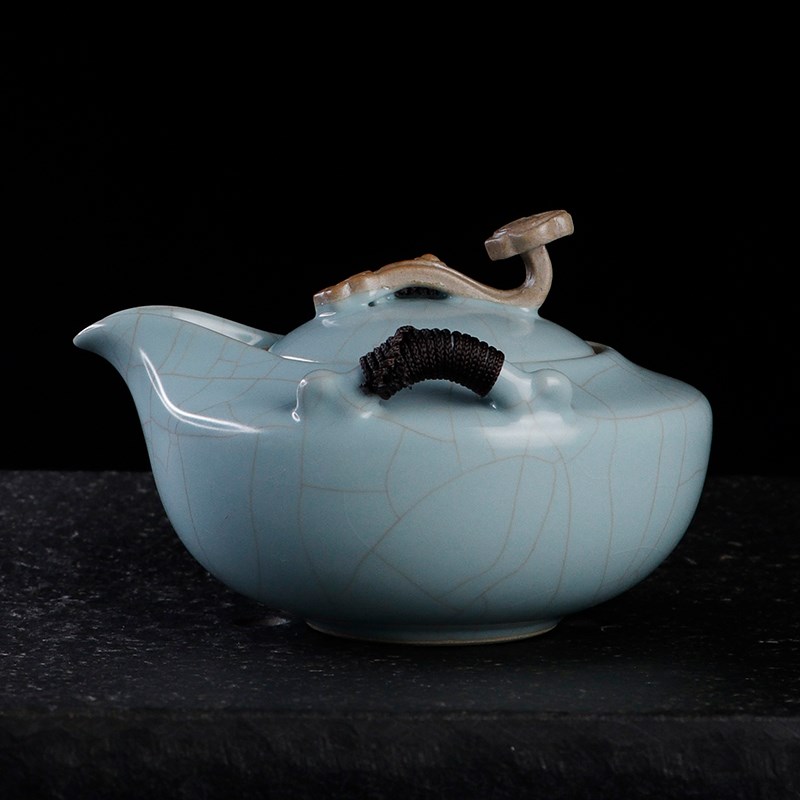 凝香阁 茶养开片天青汝窑如意手抓壶 大号家用陶瓷不烫手泡茶单壶