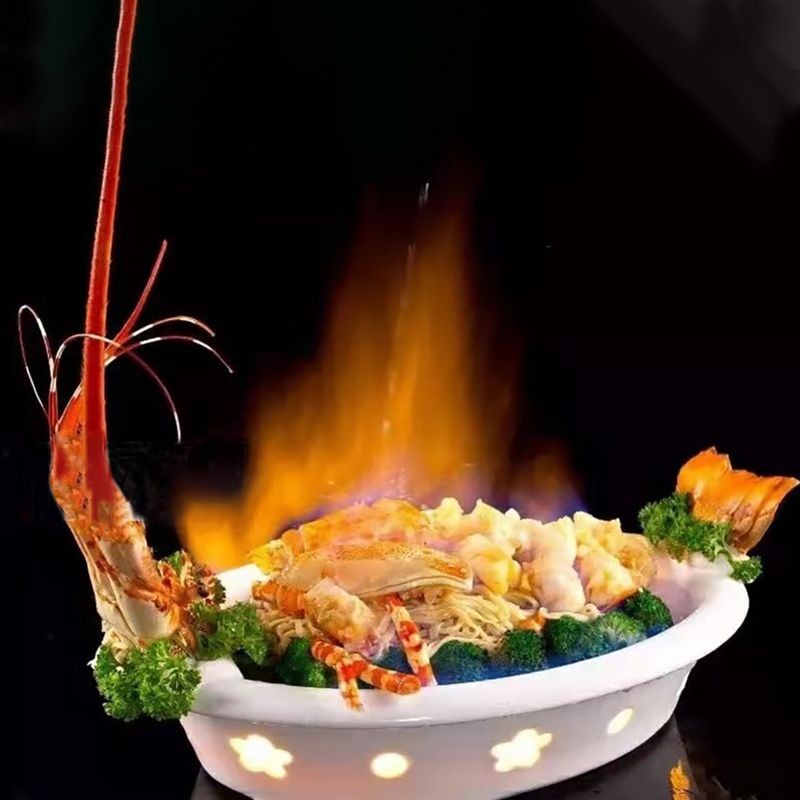 酒店后厨陶瓷餐具大鱼盘明炉蜡烛加热干锅菜盘子大号例汤碗蒸鱼盘