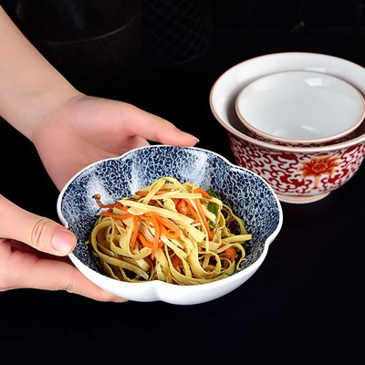 时尚餐厅特色陶瓷菜碗复古缠枝莲带脚小菜碗精致会所意境菜餐具