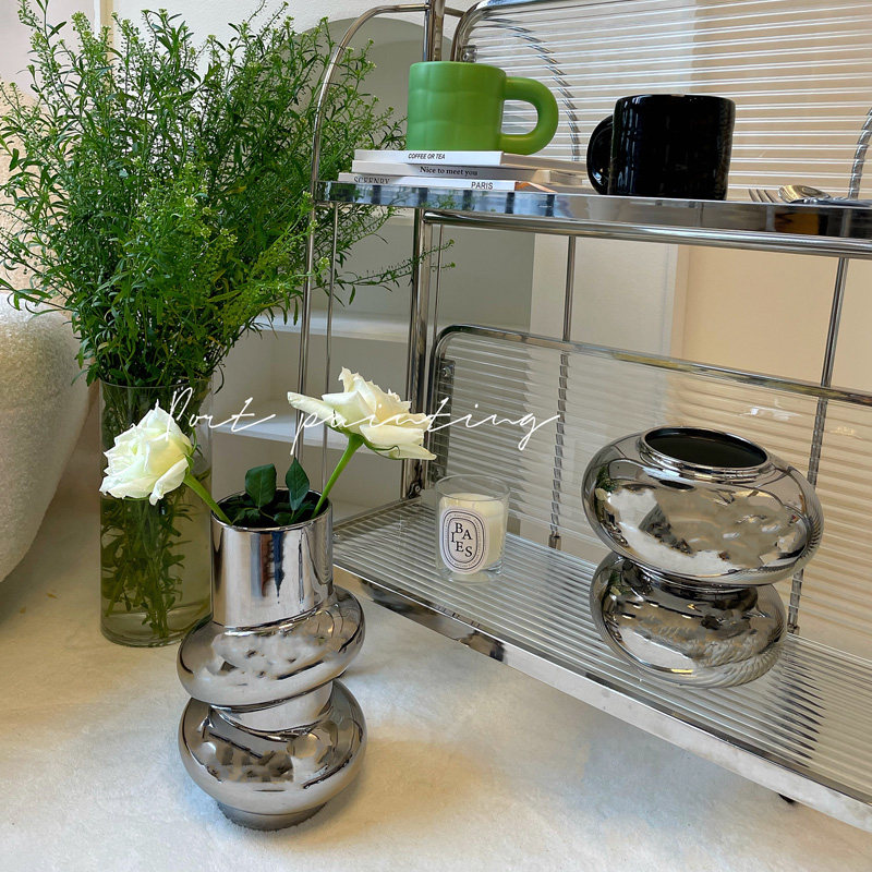 港画家居品 圆形摆件镀银花束玄关银色电镀花瓶,家居饰品,花瓶,淘宝优惠券,粉丝福利购,淘宝优惠卷