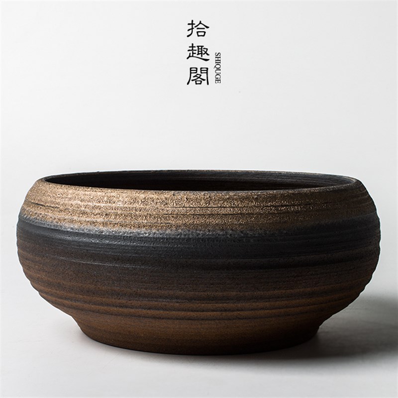 复古粗陶茶洗陶瓷水洗杯洗花盆大号茶具配件水盂建水茶渣茶道零配