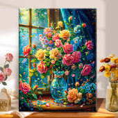 百花绽放diy数字油画丙烯填充手绘手工花卉治愈系减压油彩涂色画