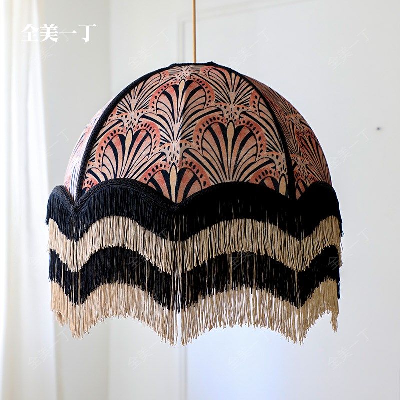 全美一丁 中古法式复古丝绒布艺流苏吊灯茶楼民宿餐厅卧室装饰灯,家装灯饰光源,卧室/书房吊灯,淘宝优惠券,粉丝福利购,淘宝优惠卷