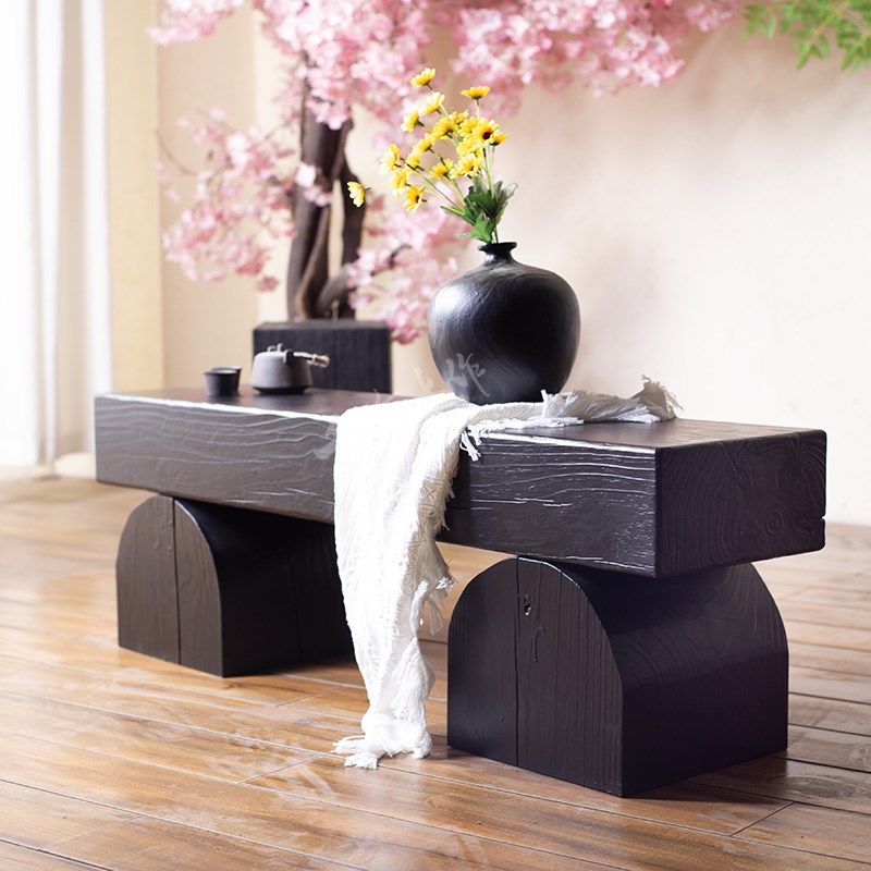 实木长条凳卧室床尾凳原木长凳商场休息凳诧寂风木桩凳碳黑长餐凳,住宅家具,椅子,淘宝优惠券,粉丝福利购,淘宝优惠卷