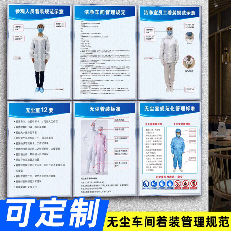 无尘车间着装规范标识牌参观人员洁净车间室员工着装规范示意图管