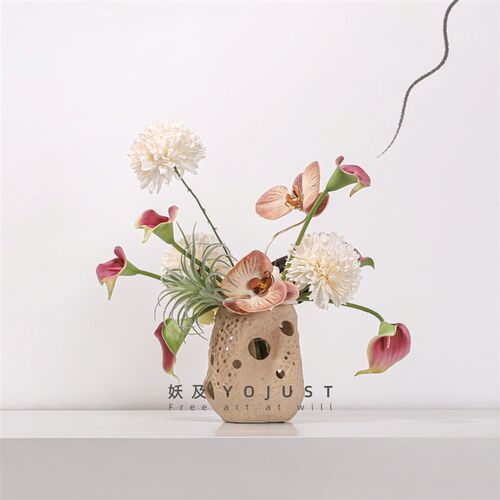 妖及样板间修饰的美花艺售楼处酒店欧式镂空陶瓷花器创意花瓶摆件