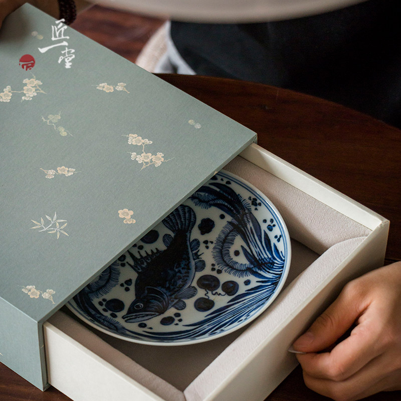 清新天蓝色抽拉盒壶承盘子白茶普洱357克茶饼通用海棉包装礼品盒