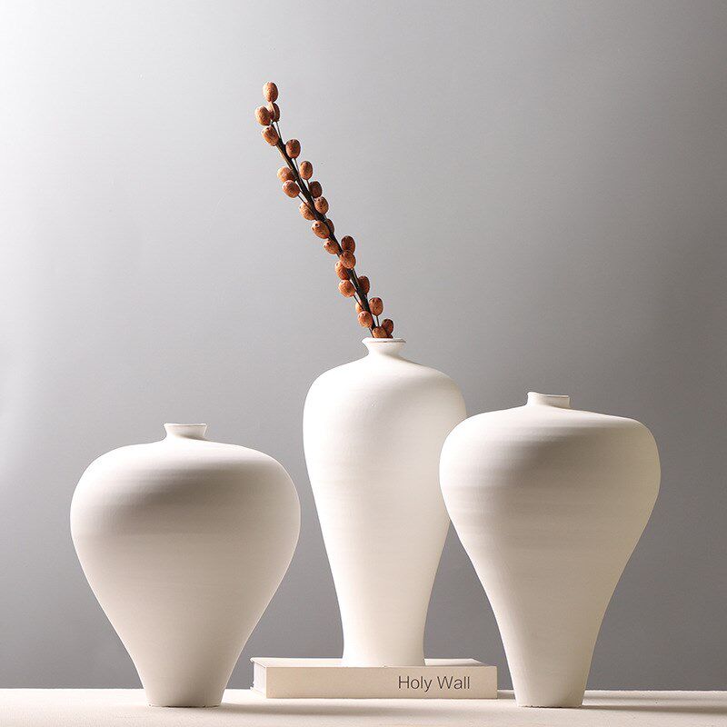 侘寂风陶器手工拉坯白色素雅梅瓶茶室酒店花架插花装饰品摆件中式,家居饰品,花瓶,淘宝优惠券,粉丝福利购,淘宝优惠卷