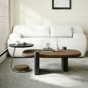 中古风月圆茶几轻奢高级感客厅家用实木茶几小户型设计师边几组合