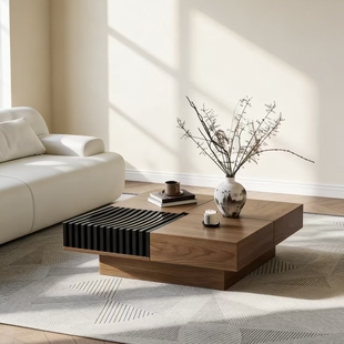 中古风北美胡桃木茶几现代简约客厅小户型正方形高级感实木茶几