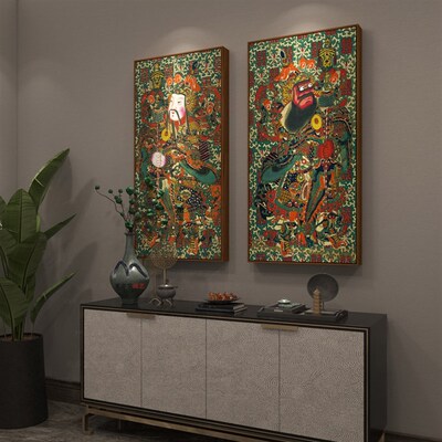 米亦堂 门神秦琼 尉迟恭中式古典民俗民族风玄关书房中堂双联挂画