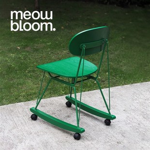 万向轮Happia雪橇椅旋转带轮可移动绿色原木色餐椅复古实木办公