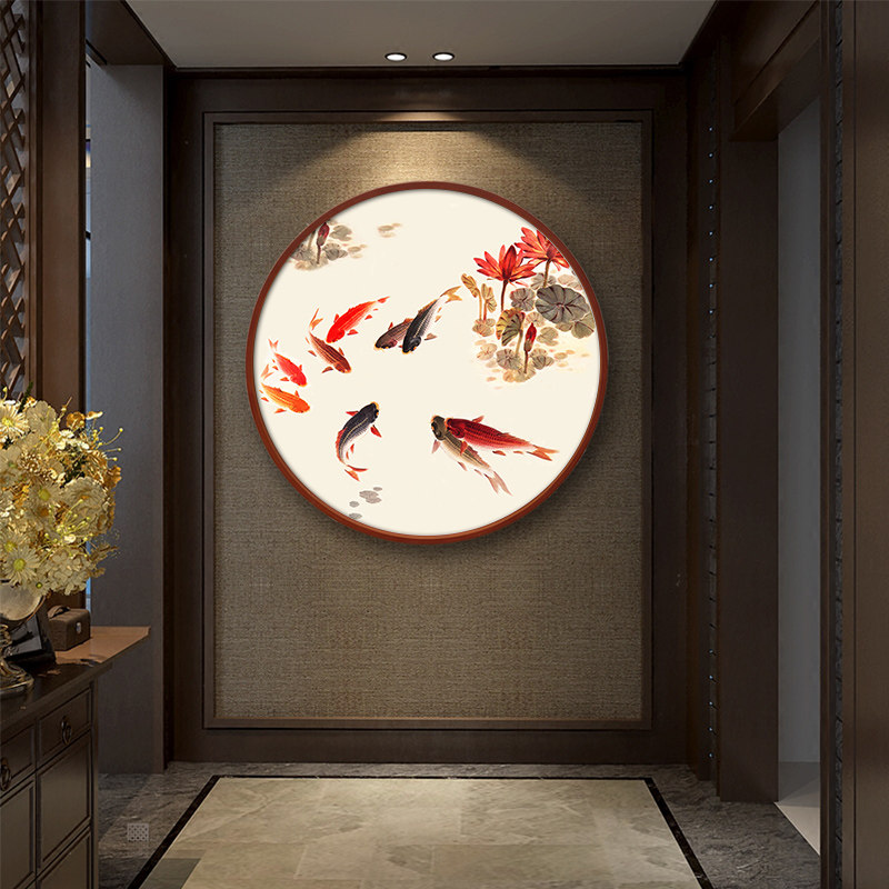 九鱼图挂画玄关装饰画圆形中式客厅招财入户餐厅背景墙锦鲤鱼壁画,家居饰品,现代装饰画,淘宝优惠券,粉丝福利购,淘宝优惠卷